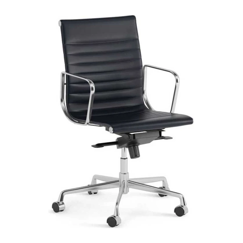Sax Medium Back - Black Leather - Chrome Base