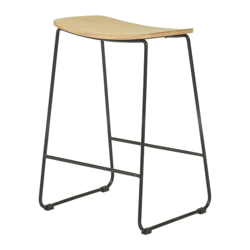 Contoured Stool - Natural Wood - Black Frame