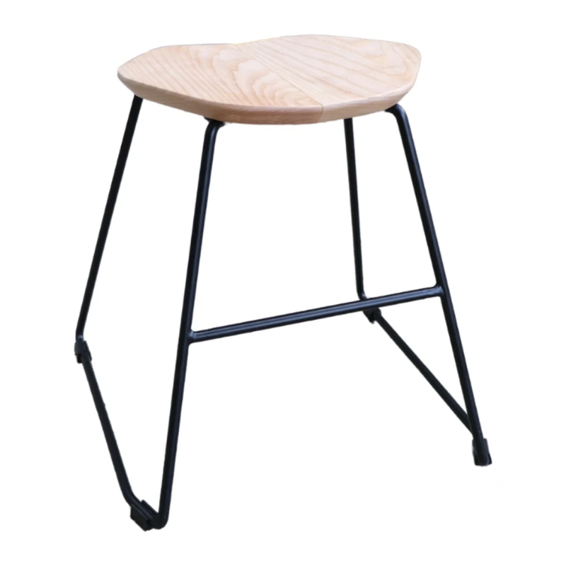 Short Hexagonal Stool - Natural Wood - Black Frame