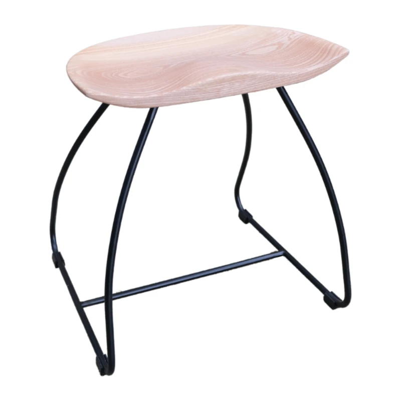 Short Saddle Stool - Natural Wood - Black Frame