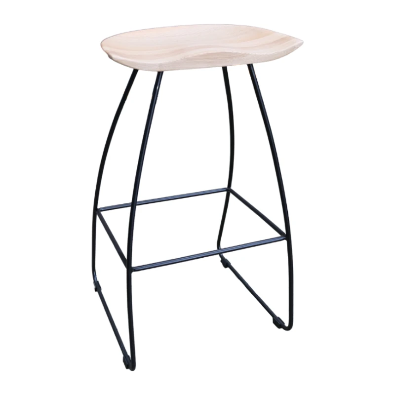Tall Saddle Stool - Natural Wood - Black Frame