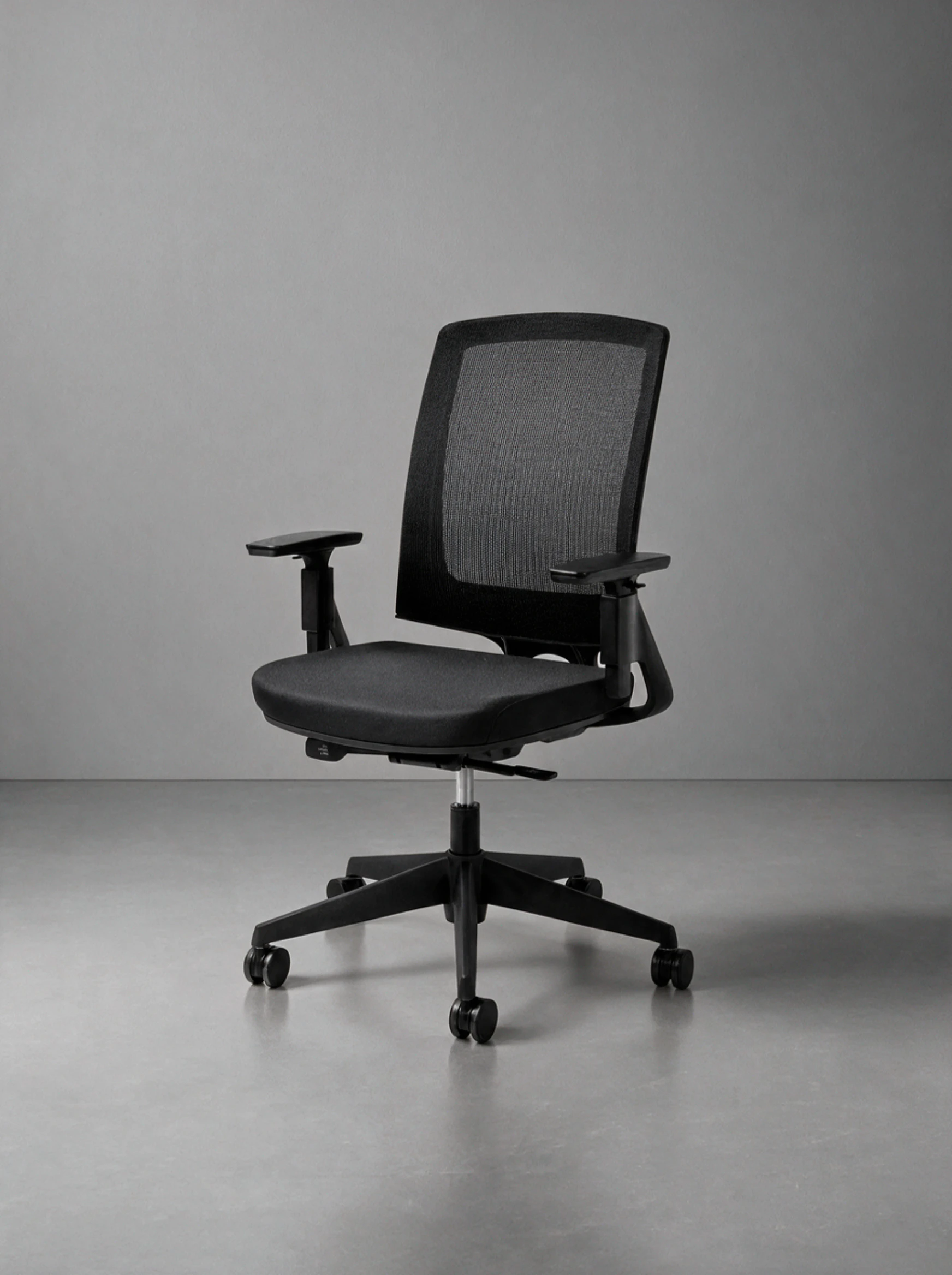 Three-quarter rear view of Miro base and stem, studio background, crisp product lighting