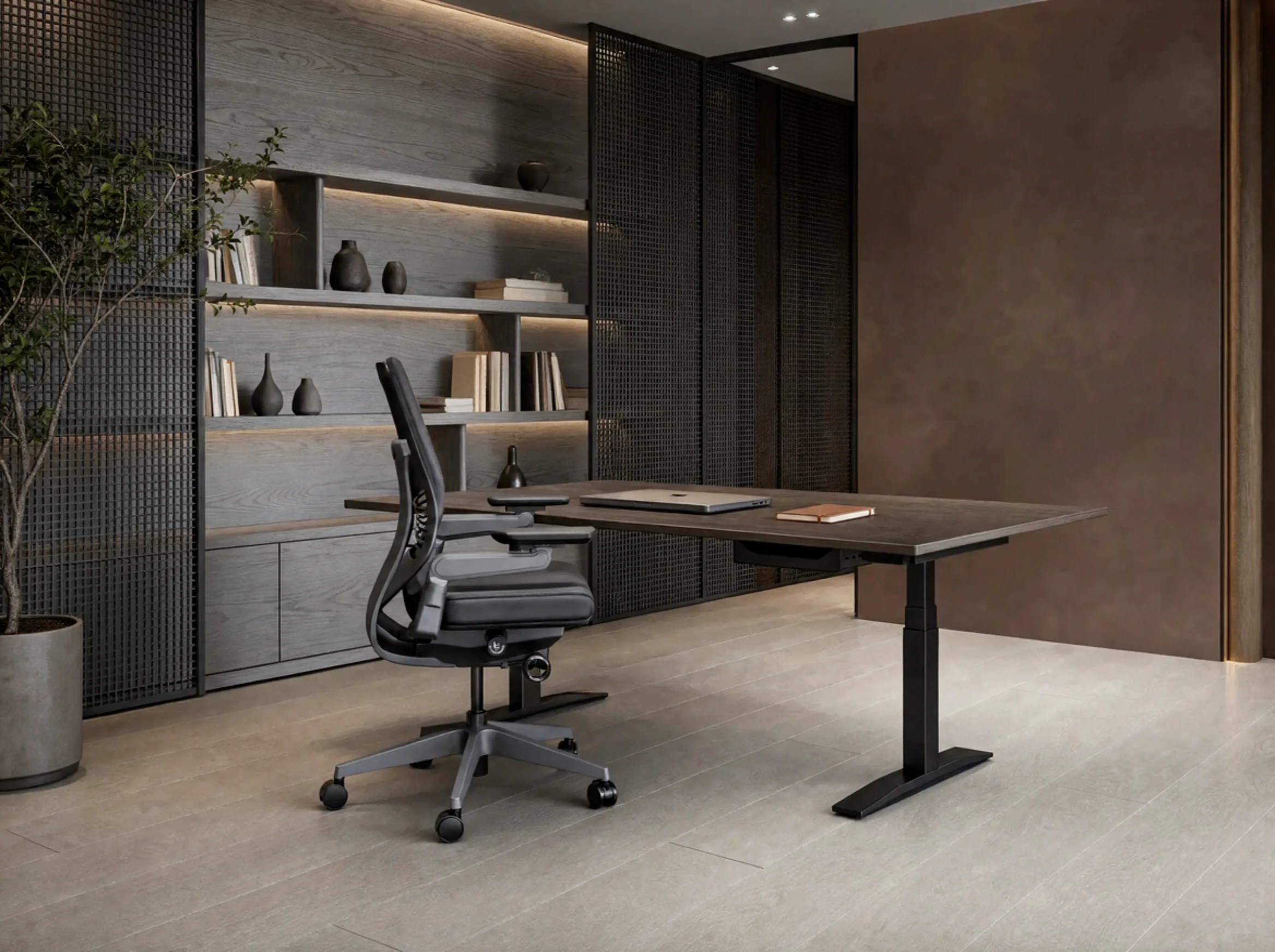 Swish Executive in a private office, refined styling, desk slightly raised